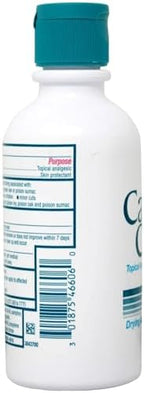 Back label of Caladryl Clear skin protectant lotion with clear usage instructions