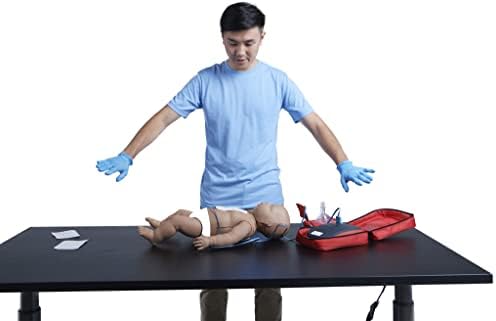 AED training device with adult and child gel adhesive pads and red carry case