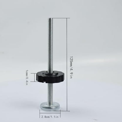 Four pack of M8 safety gate replacement bolts arranged neatly showing the threaded adjustable design.