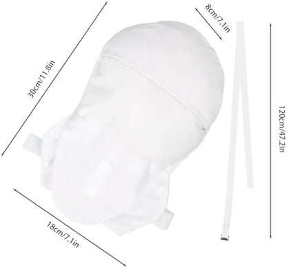 Clobeau hand restraint gloves with bed straps attached to a side rail for mobility control.