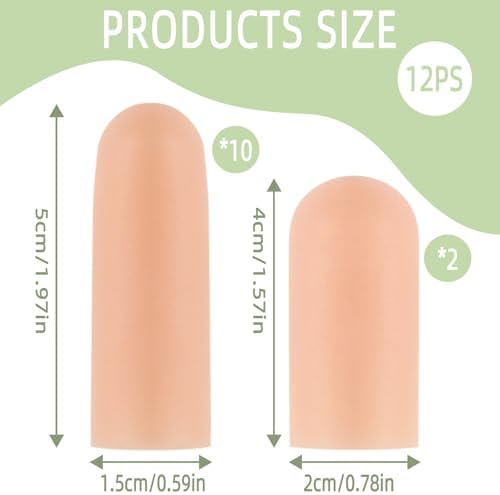 Soft gel finger sleeves protecting cracked skin and blisters on fingertips.