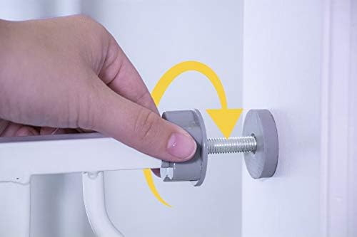 Regalo metal safety barrier showcasing the rubberized tension knobs protecting the wall surface.