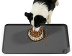 Esthello silicone dog food mat with bowls on floor