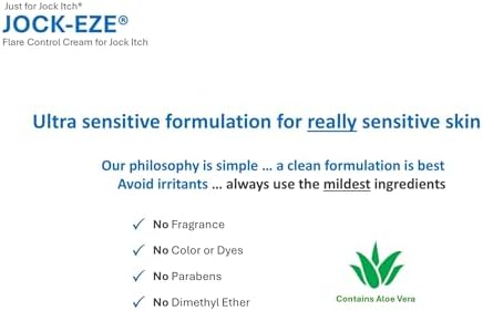 Hypoallergenic JOCK-EZE cream packaging highlighting the paraben free and fragrance free skin formula.