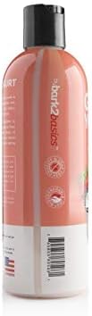 Close up of the strawberries and cream scented Greek yogurt dog shampoo for dry itchy coat repair.