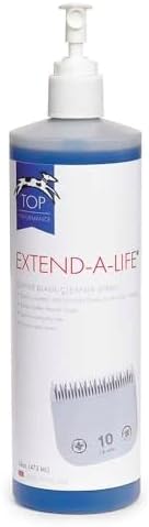 Authentic Top Performance blade cleaner showing dispenser jar setup for quick immersion cleaning