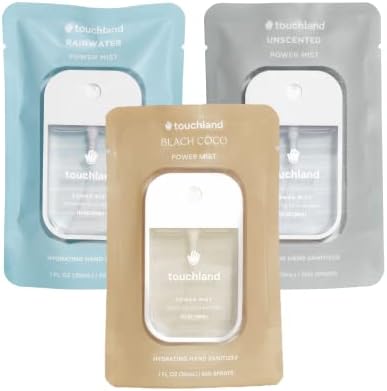Touchland Hydrating Hand Sanitizer Spray, DYE FREE Trio Set (Rainwater, Unscented, Beach Coco), 1 FL. OZ. Travel Size Power Mist Sprays (Set of 3) - Image 1