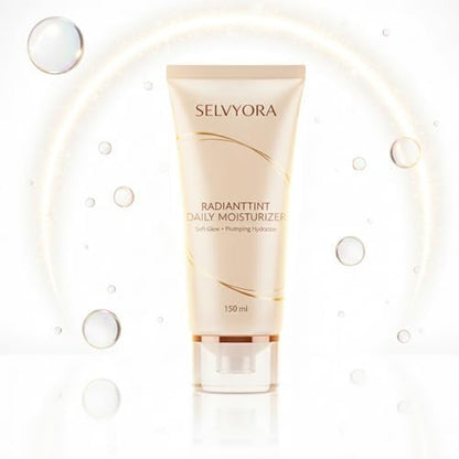 Selvyora soft glow tinted moisturizer tube showing daily lightweight hydrating base texture.