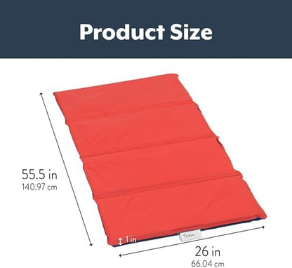 Children's Factory preschool sleeping mats displaying the four section folding mechanism