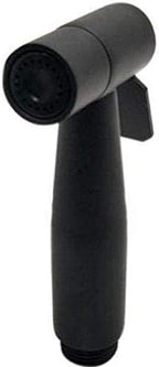 Matte black health faucet installed in a modern bathroom setting