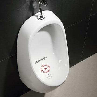 Durable vinyl toilet aiming decal with Hit the Target text