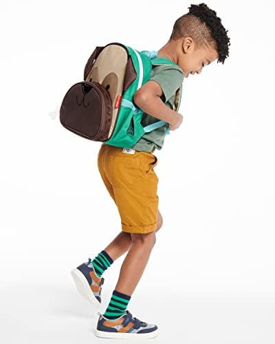 Skip Hop animal backpack side view with mesh water bottle pocket
