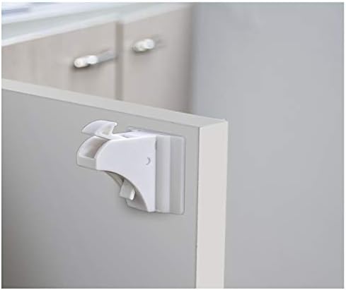 White magnetic child safety latch for drawers