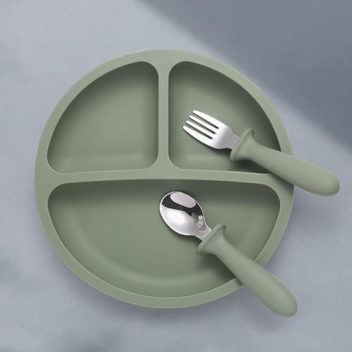Eascrozn silicone suction plate with divided food compartments