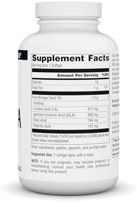 Source Naturals cold pressed borage seed oil supplement facts and ingredient label.