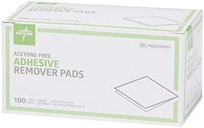 Individually wrapped Medline acetone-free adhesive remover wipes for sensitive skin.
