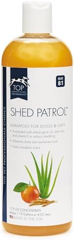 Top Performance Shed Patrol pet shampoo back label with ingredients and instructions