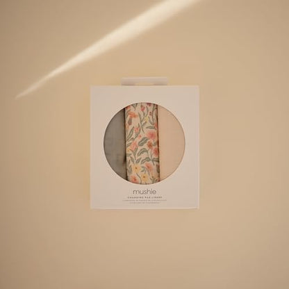 Mushie changing pad liner floral pattern detail