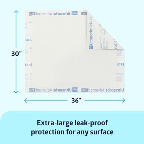 Medline disposable bed pads laid flat on a mattress showing the large coverage size.