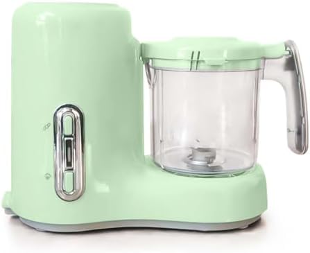 GROWNSY 4-in-1 baby food steamer and puree blender machine displaying the internal stainless steel blades and steaming basket.