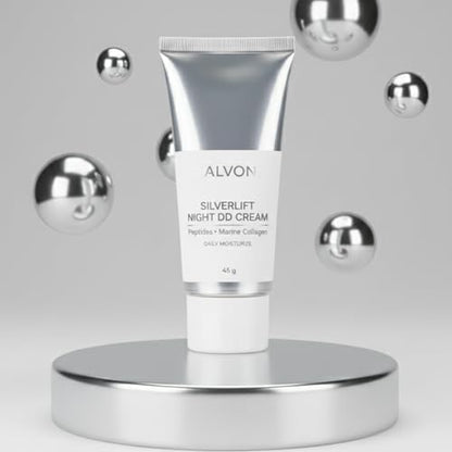 Close-up of the ZALVONI SilverLift overnight moisturizing cream texture highlighting its smooth and cushiony peptide blend application.