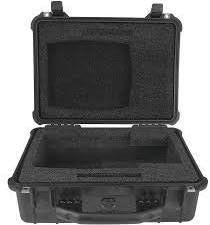 Interior view of ZOLL AED Plus hard case showing custom foam cutouts for pads and batteries.