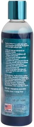 White cat coat brightening shampoo bottle close-up shot