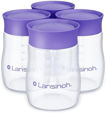 Lansinoh 5 Ounce storage bottles showing leakproof lids