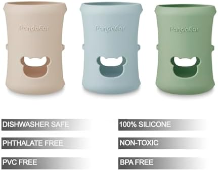 Side profile of PandaEar protective sleeve on 8 ounce glass baby bottle