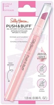 Sally Hansen two in one cuticle eraser pen close up showing the textured ceramic exfoliating tip.