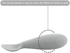 Four pack of premium baby weaning utensils in diverse pastel colors.
