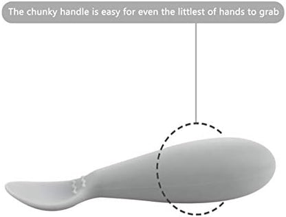 Four pack of premium baby weaning utensils in diverse pastel colors.