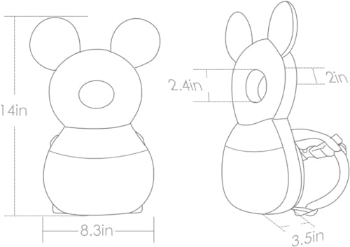 Side profile of baby wearing head protection walking backpack