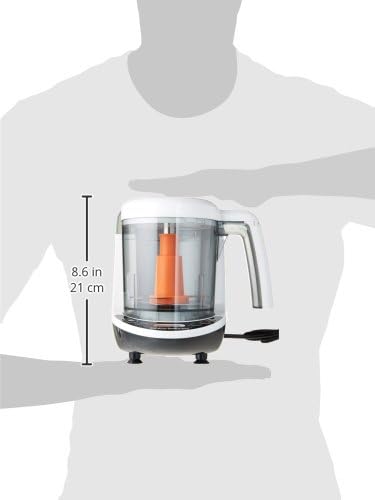 Baby Brezza compact dual steamer and blender appliance sitting on a modern kitchen counter space