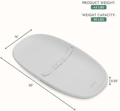 Light gray Evolur changing pad with safety restraint belt