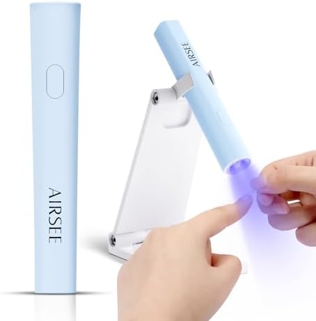 AIRSEE portable rechargeable nail lamp extended on its rotating stand for hands-free curing