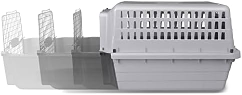 Side view of Ultimate Grey pet travel crate showing four sided ventilation slots