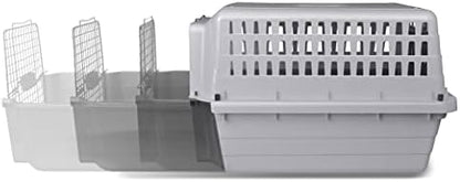 Side view of Ultimate Grey pet travel crate showing four sided ventilation slots