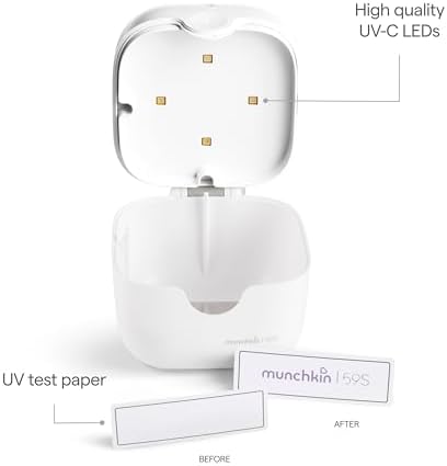 Munchkin UV-C cleaner sterilizing a baby pacifier inside