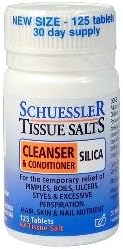 Homeopathic Schuessler cell salts Silica tablets displayed alongside original product safety seals.