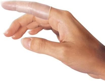 Flents fingertip protector sleeve applied comfortably over an injured finger