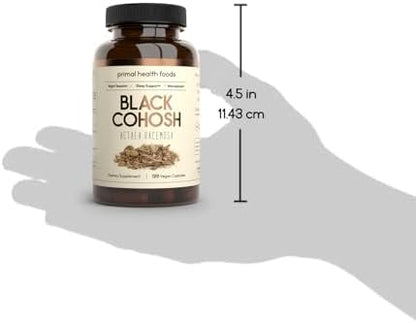 Vegan black cohosh capsules bottle for night sweat relief