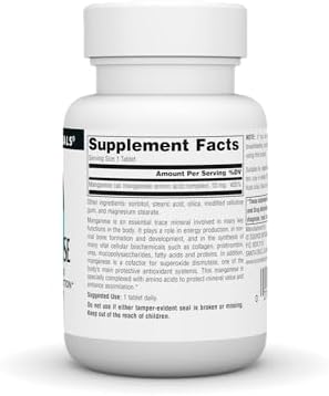 Source Naturals Manganese 10mg supplement label details