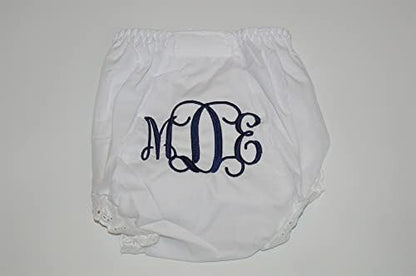 Rear view of baby girl diaper cover showing double seat and eyelet lace