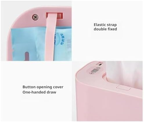 Side profile of portable pink baby wipe warmer