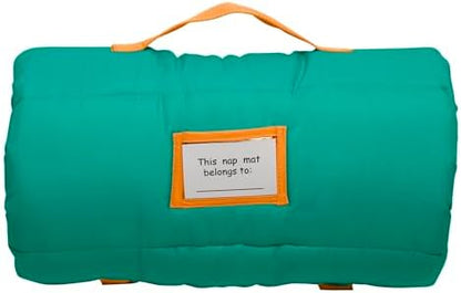 Ms. Rachel portable daycare sleeping mat with secure closure fasteners on display