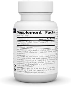 Source Naturals Pycnogenol proanthocyanidin complex supplement facts and ingredients panel.