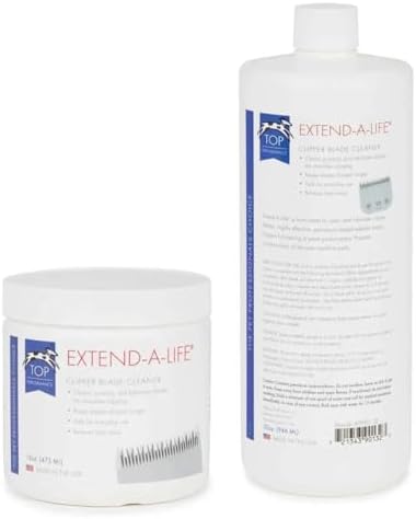 Top Performance grooming tool cooling rinse showing product labels and safety directions