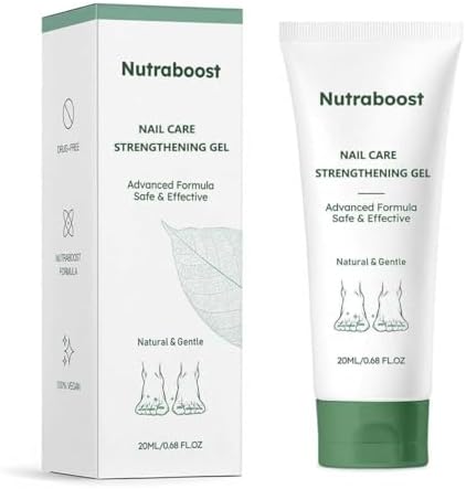 Nutraboost Strengthening Cuticle Serum tube being applied to damaged fingernails.