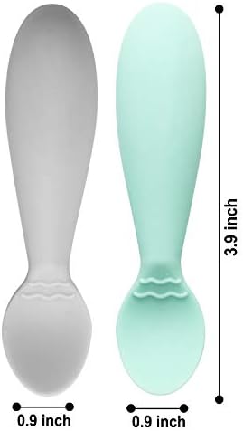 Close up of soft food grade silicone baby spoon bowl showing the shallow design.